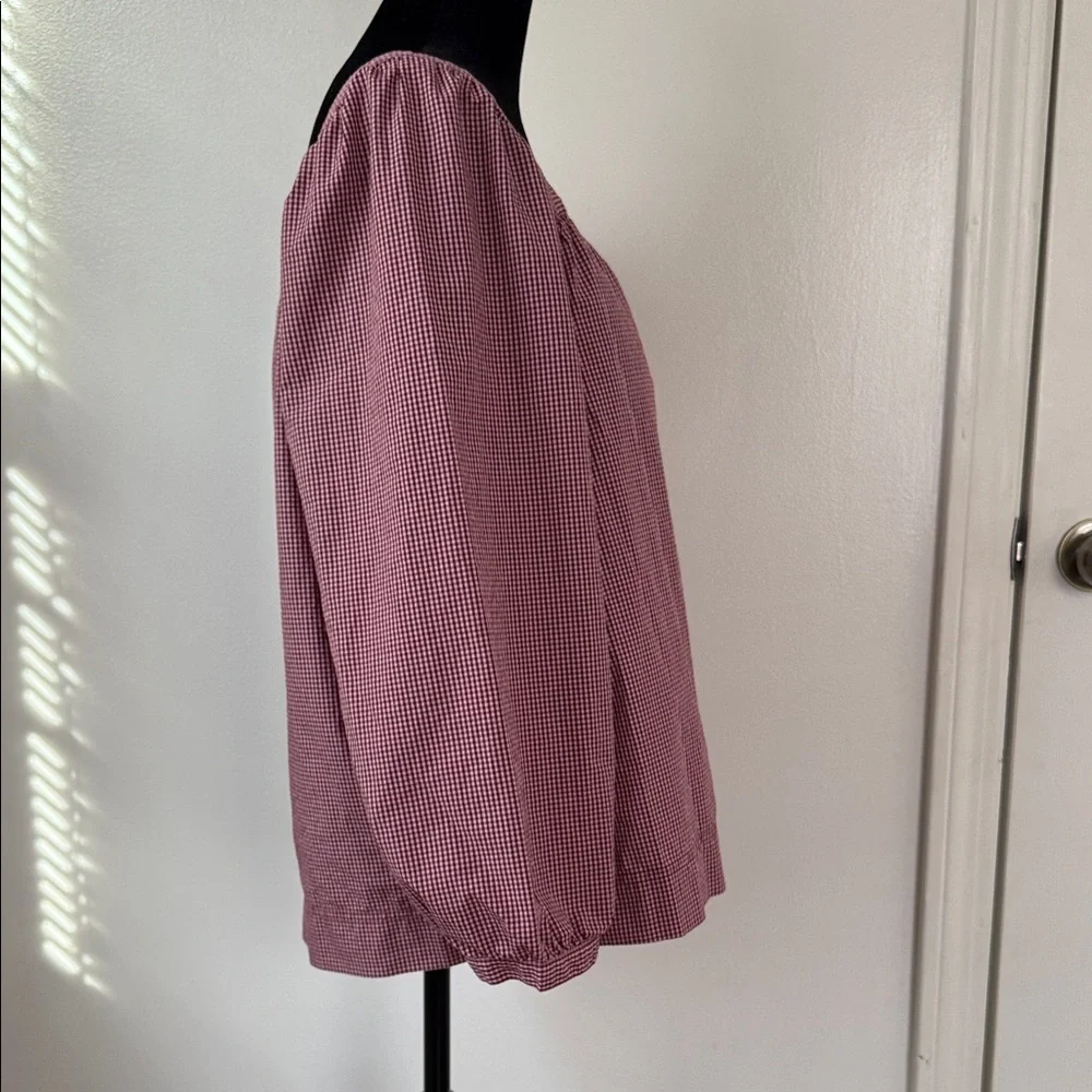 J.Crew Pink Gingham Square Neck Peasant Blouse Cottagecore Cotton XL